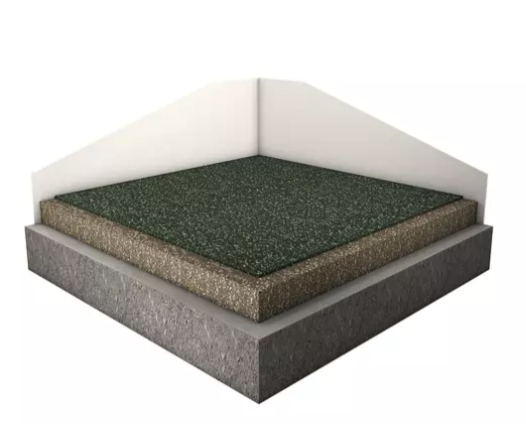 Fitness flooring acoustic and vibration isolation build-up